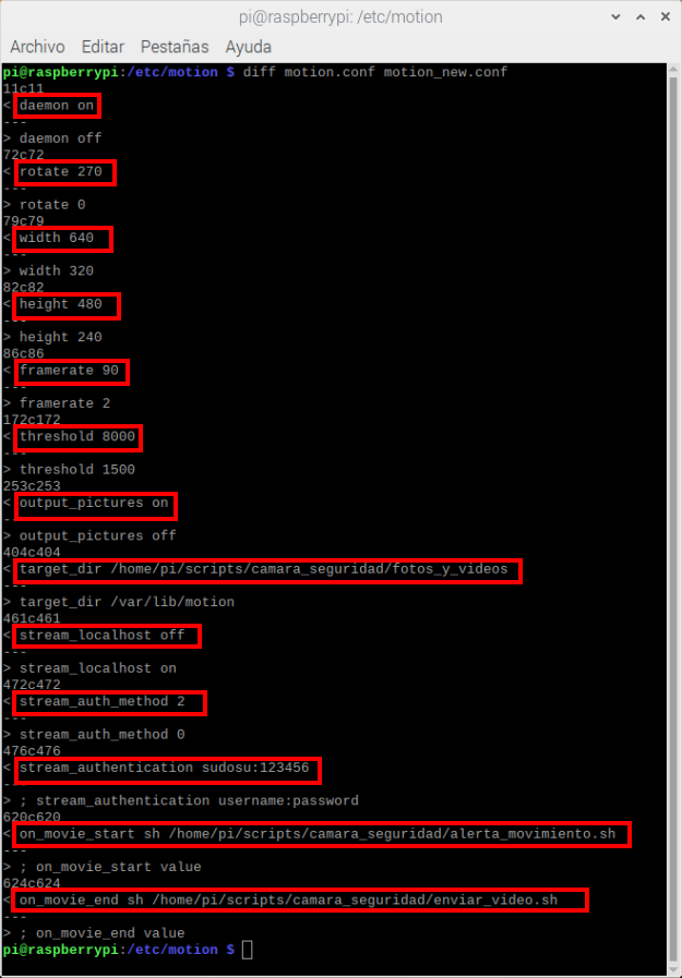 resumen de cambios en motion.conf