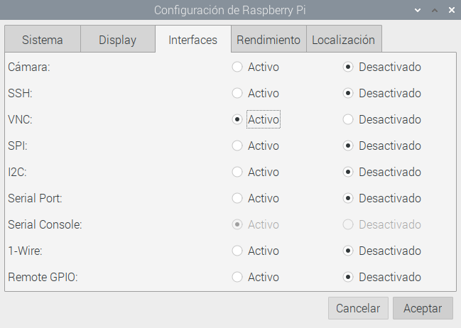 Habilitar VNC a raspberry