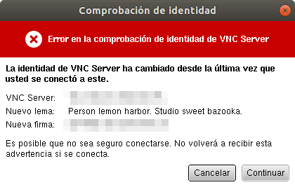 Comprobación de identidad VNC