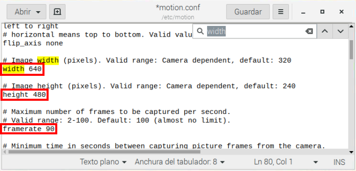 width height framerate camara motion