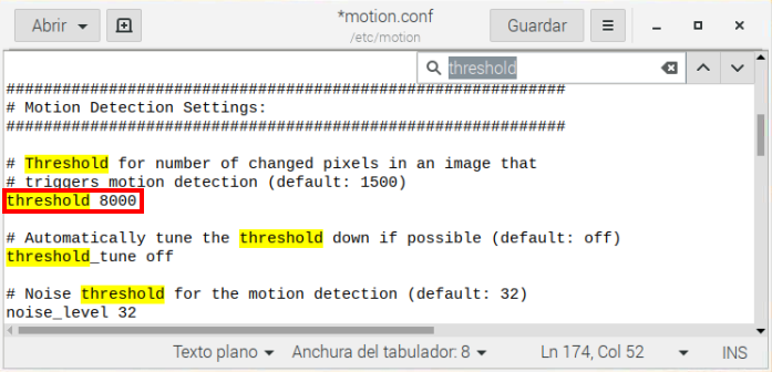 modificaremos los pixeles que deben cambiar para ser considerado como un movimiento.