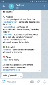 Mensaje de mi bot en telegram